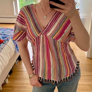 Cute summer striped tassle top